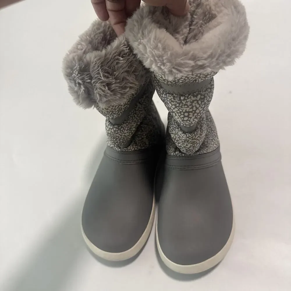 Crocs Crocband Winter Puff Boots Women's Kids Size 6 Gray Faux Fur Fleece Lined